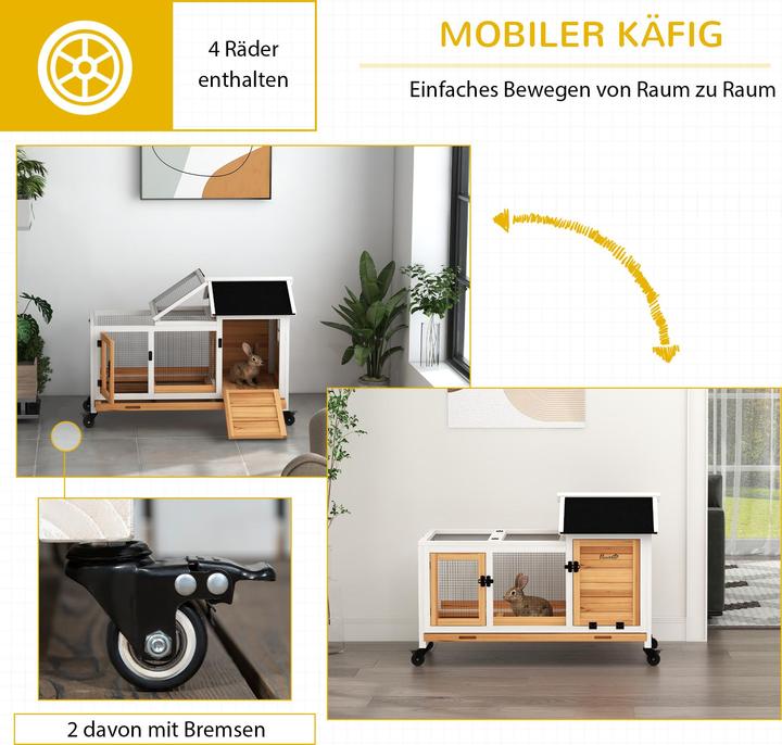 Produktbild PawHut Zwergkaninchenstall Tannenholz, Stahl Gelb