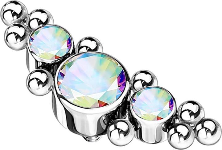 Actual product image Star Piercing Dermal Anchor silver centred with beads and three crystals multicolor (without brass, Titanium)
