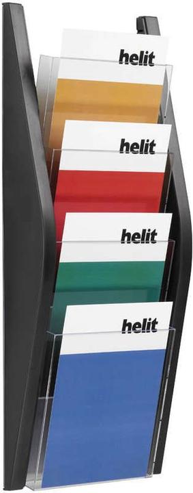 Image du produit Helit Porte-brochures mural, DIN A5 vertical, 4 compartiments, noir parties latérales en PP coloré (A5, Acclamation)