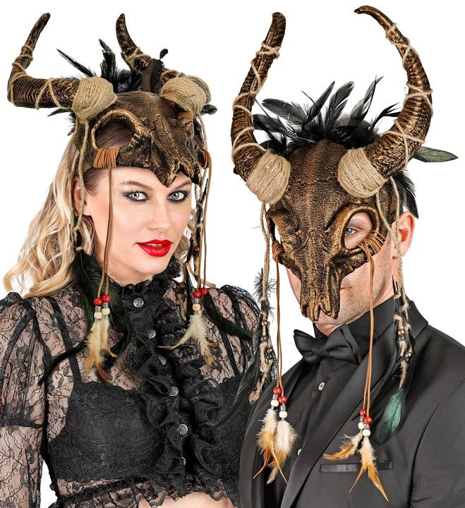 Image du produit Widmann Masque de chaman crâne de taureau avec des plumes