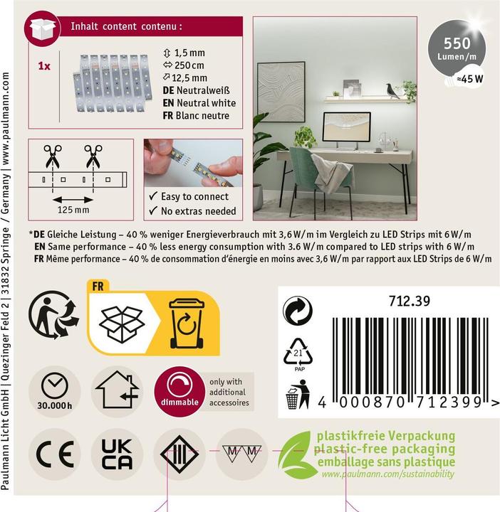 Actual product image Paulmann MaxLED 500 Stripe (Neutral White, 250 cm, Indoor)
