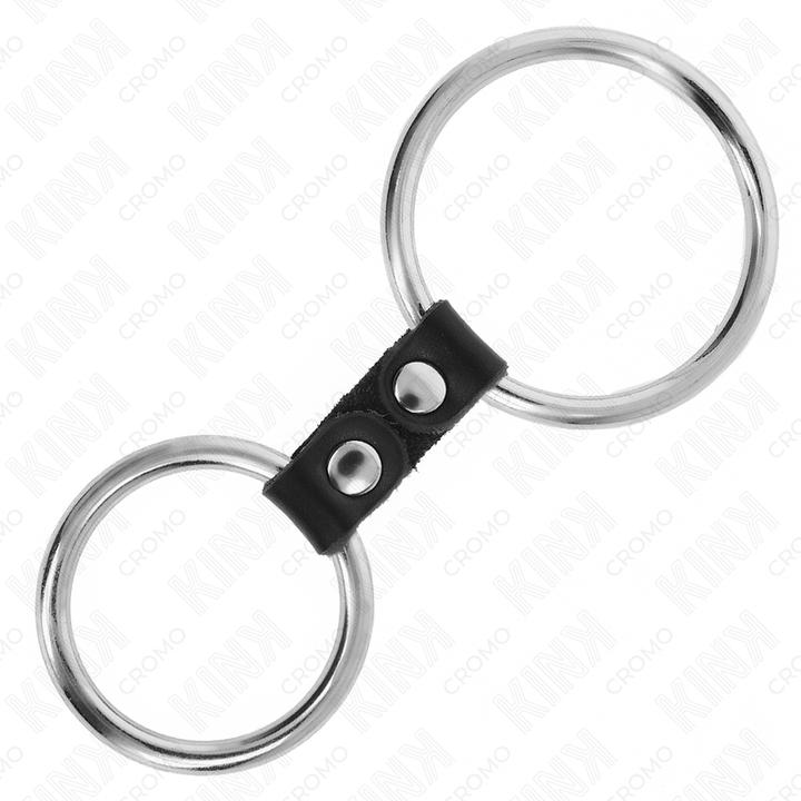 Produktbild Kink - Doppelter Metall Penis Ring 3.7 Cm bis 5 Cm verbunden durch Lederriemen Modell 4 (3.70 cm)