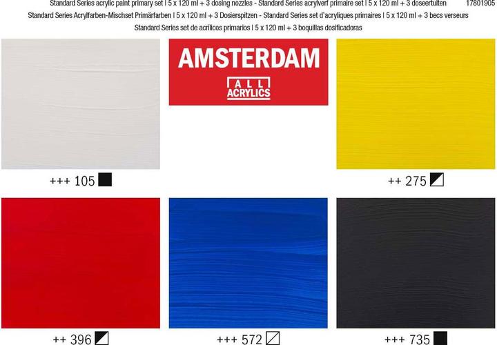 Image du produit Amsterdam Standard Series acrylic paint primary set | 5 x 120 ml + 3 dosing nozzles (Multicolore, 120 ml)