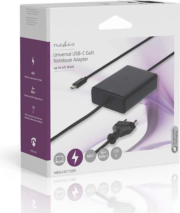 Image du produit Nedis Adaptateur pour ordinateur portable | GaN | 45 W | 5 / 9 / 12 / 15 / 20 V DC | 2,25 / 2,33 / 2,92 / (45 W)