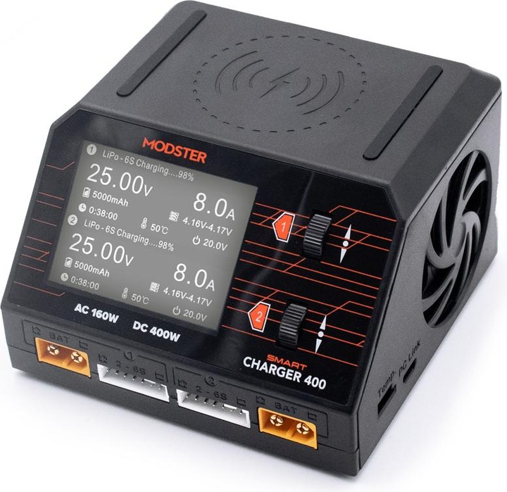 Produktbild Modster Ladegerät AC/DC Smart Duo Charger 400W 10A 2x6S Lipo mit integriertem Netzteil