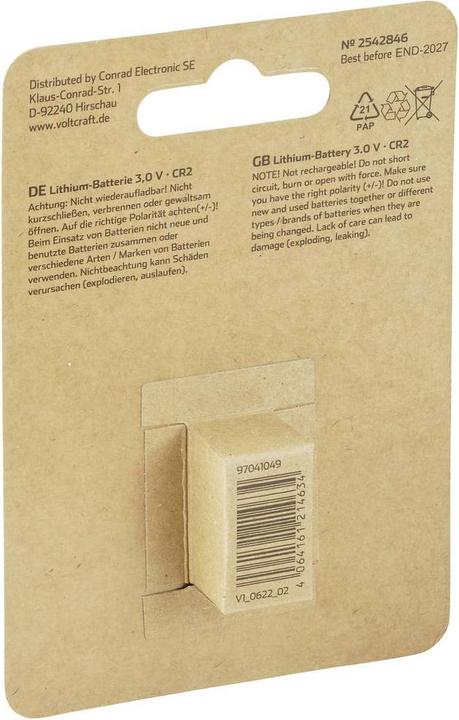 Produktbild Voltcraft CR2 Fotobatterie CR 2 Lithium 800 mAh 3 V 1 St. (1 Stk., CR2, 800 mAh)
