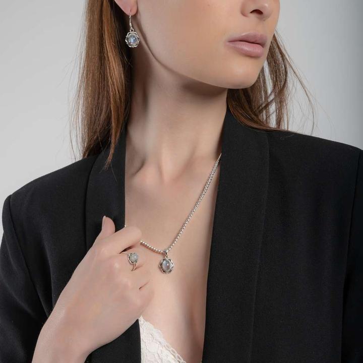 Actual product image Bijouteria Dangle earrings (Silver 925, Rainbow Moonstone)