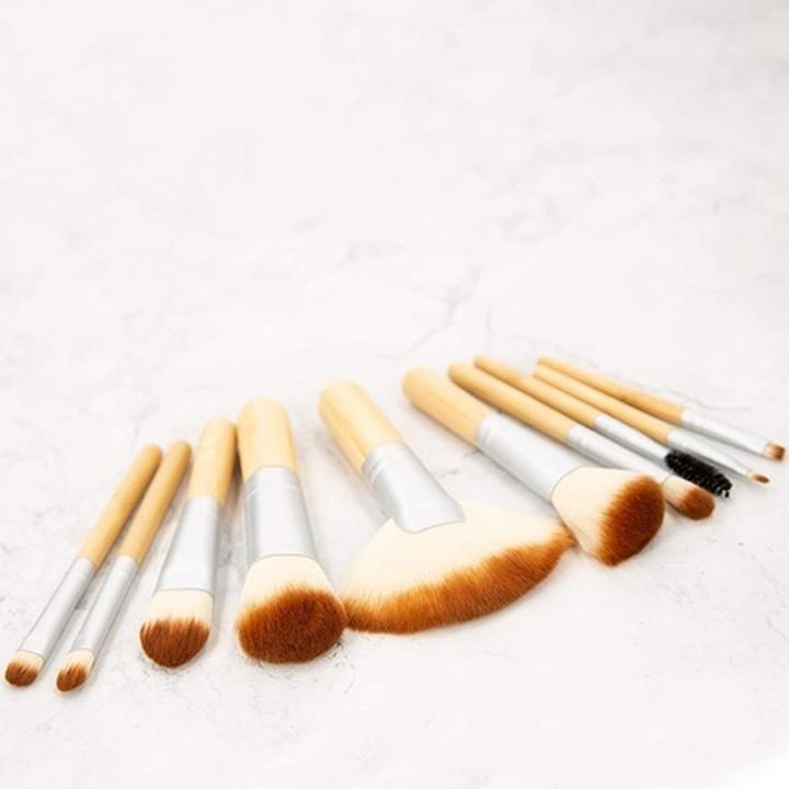 Actual product image Tools for Beauty T4B MIMO Set Travel Size Bamboo Makeup Brushes With Cotton Case 10 Pieces Brown (Set)