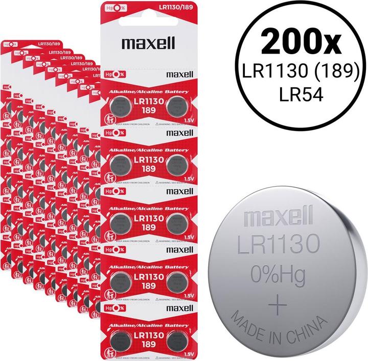 Image du produit Maxell LR1130 (LR54) - 200 Knopfbatterien (200 pcs, AG10, 45 mAh)