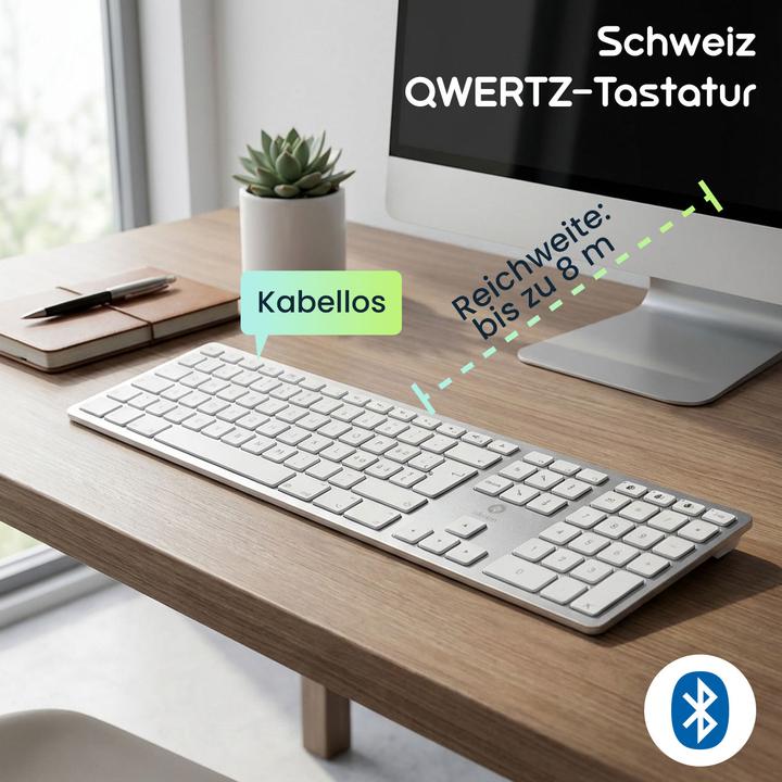 Produktbild Ideoon Tastatur Schweiz Edition, Aluminium Gehäuse (Schweiz, Kabellos)