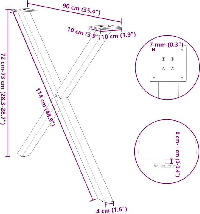 Image du produit vidaXL Pieds de table de salle à manger en X 2 pcs. 90x(72-73) cm noir Pied de table en acier
