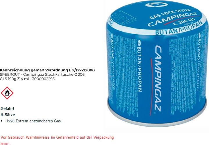 Actual product image Campingaz Gas cartridge C 206