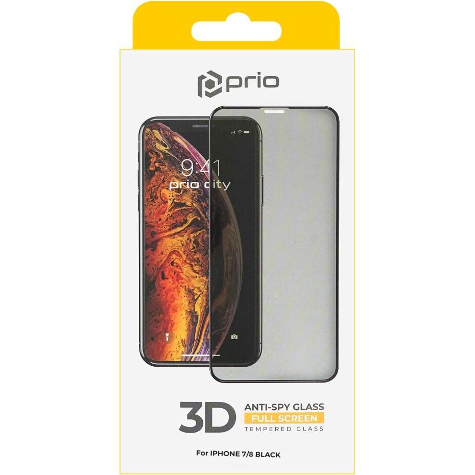 prio 3D Anti-Spy Panzerglas für iPhone 7/8 schwarz (1 Stück, Apple iPhone 7, Apple iPhone 8), Smartphone Schutzfolie, Sc...
