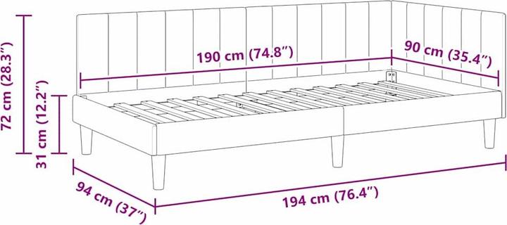 Image du produit vidaXL Eckbettgestell (90 x 190 cm)
