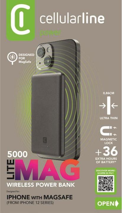 Actual product image Cellularline Cellular Line Power Bank 5000mAh MagSafe Grey (5000 mAh, 20 W, 18.50 Wh)
