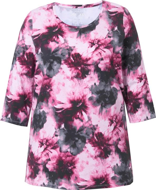 Immagine prodotto Ulla Popken Maglia in cotone Pima con fiori, scollo a girocollo e maniche a 3/4 (46, 48)