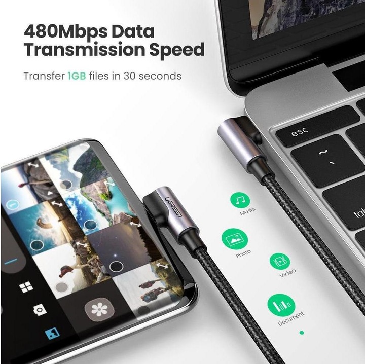 Image du produit Ugreen USB C – USB C (2 m, USB 2.0)