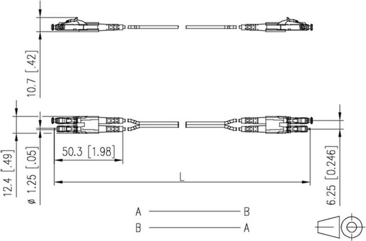 Actual product image Metz Connect 151S1JOJO10E. Cable length: 1 m, Fiber optic cable type: OM4, Connector 1: 2x LC, Connector 2: 2x (CAT7, 1 m)