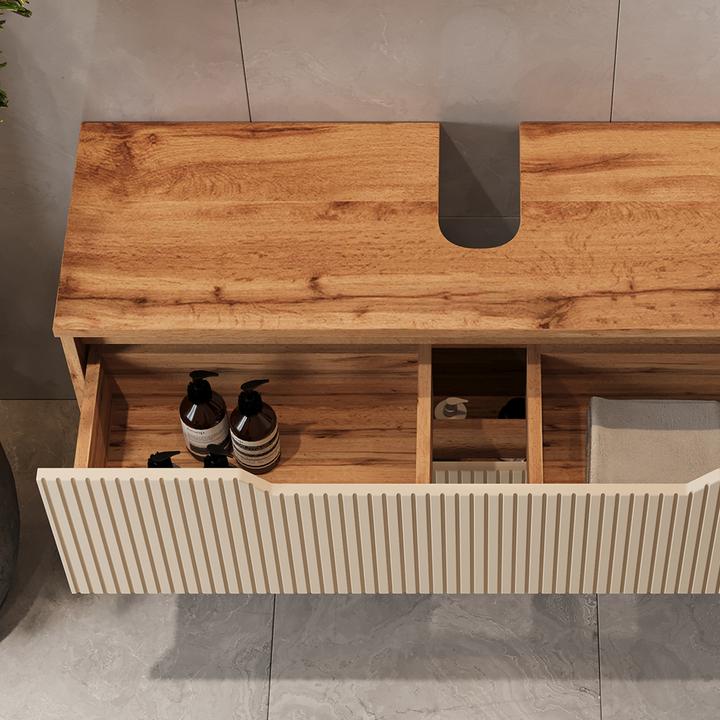 Actual product image Vicco Waschbeckenunterschrank Lotta, Eiche/Kaschmir gestreift, 99.4 x 62.5 cm mit 2 Schubladen (99.40 x 32 x 62.50 cm)