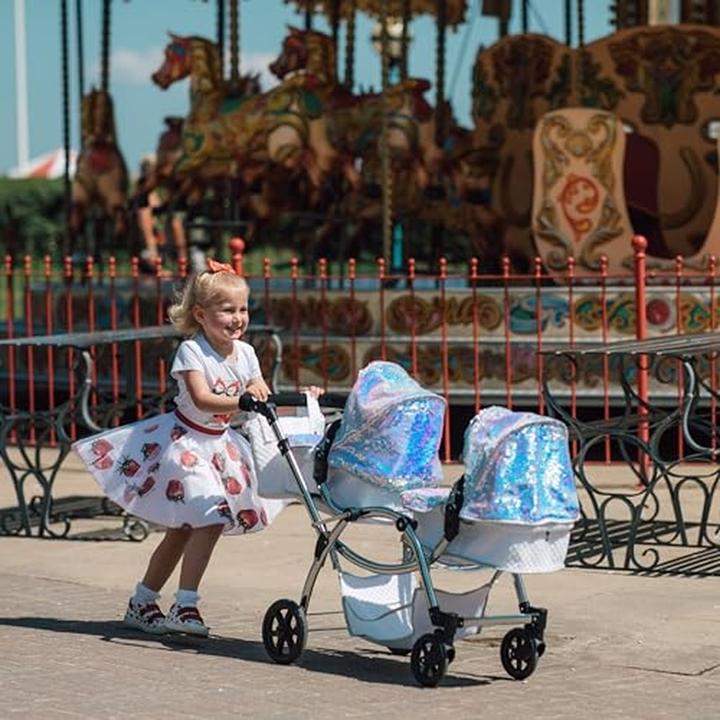 Produktbild Roma Polly Sparkle Doppel-Kinderwagen mit Reiswieg in Meerjungfrau-Optik