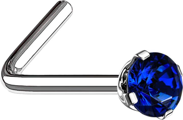 Immagine prodotto Star Piercing Borchia da naso angolata in argento con cristallo rotondo blu scuro incastonato (senza ottone, Acciaio chirurgico 316L)