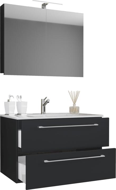 Actual product image VCM 3-piece wash place washbasin Badinos 2 drawers mirror cabinet