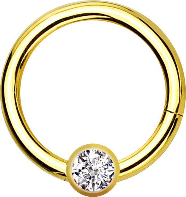 Produktbild Star Piercing Micro Segmentring klappbar vergoldet mit Kugel Kristall silber (ohne Messing, Titan)