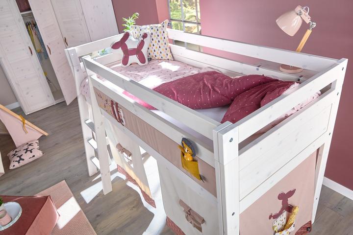 Image du produit Lifetime Kidsrooms Lit mi-hauteur avec échelle inclinée et rideau de jeu, fond mobile