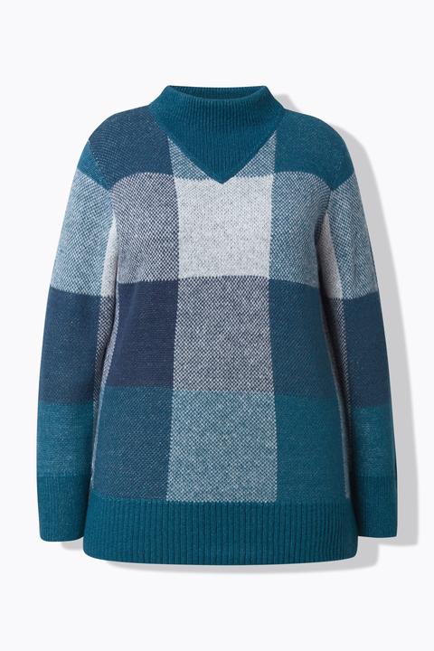 Produktbild Ulla Popken Pullover, Karomuster, Stehkragen, Langarm (54)