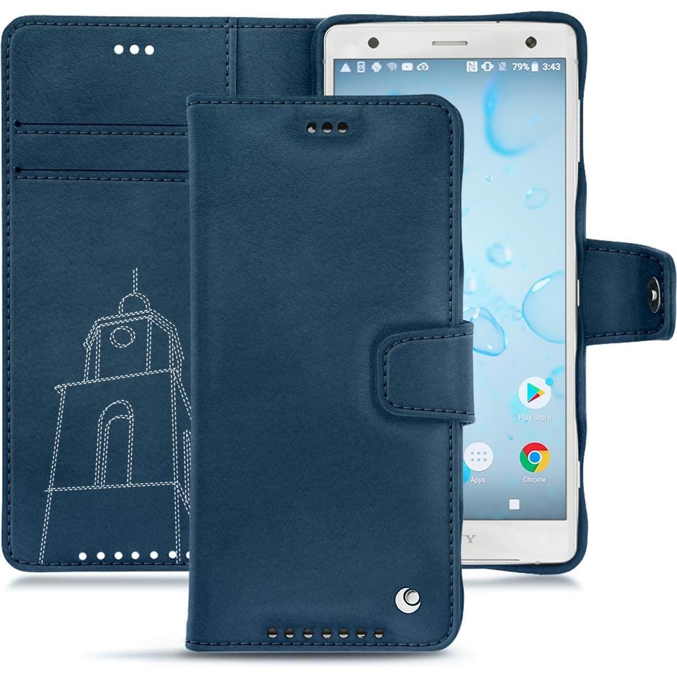 Noreve Lederschutzhülle Wallet (Sony Xperia XZ2), Smartphone Hülle, Blau