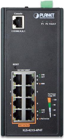 Actual product image Planet industrial 4-port 10/100/1000T switch + 4-port 10/100 802.3at PoE PoE budget 144 W managed (4 ports)