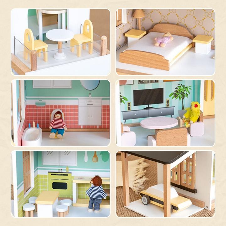 Image du produit Hermex 21-tlg. Holz-Puppenhaus mit Zubehör Spielhaus Kinderspielzeug Haus