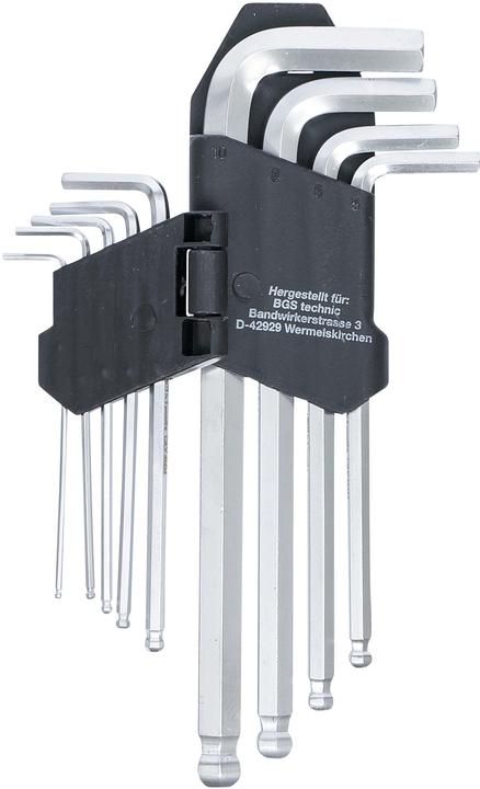 Image du produit BGS Jeu de clés allen six pans intérieurs/femelle à tête sphérique 1,5 - 10 mm 9 pièces (Clé Allen)
