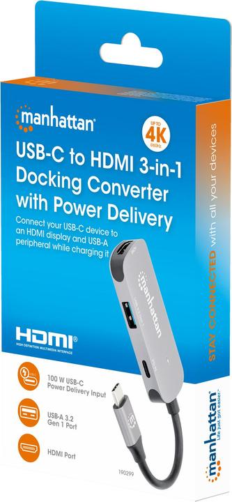 Produktbild Manhattan USB-C auf HDMI 3-in-1 Docking-Konverter mit Power Delivery (USB-C, 3 Ports)