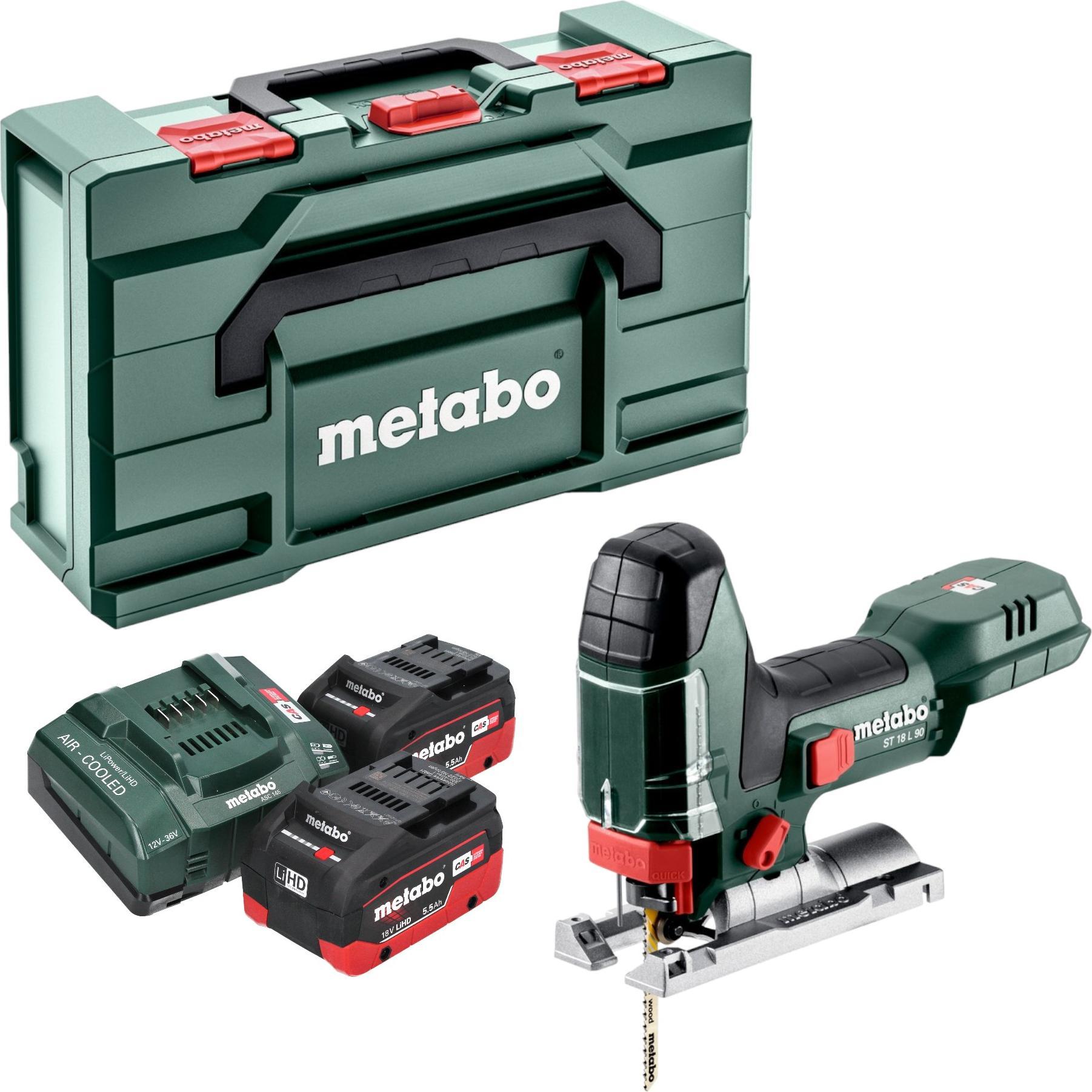 Metabo, Stichsäge, ST 18 L 90 Akku Stichsäge 18 V 90 mm + 2x LiHD Akku 5,5 Ah + Ladegerät + Metabox