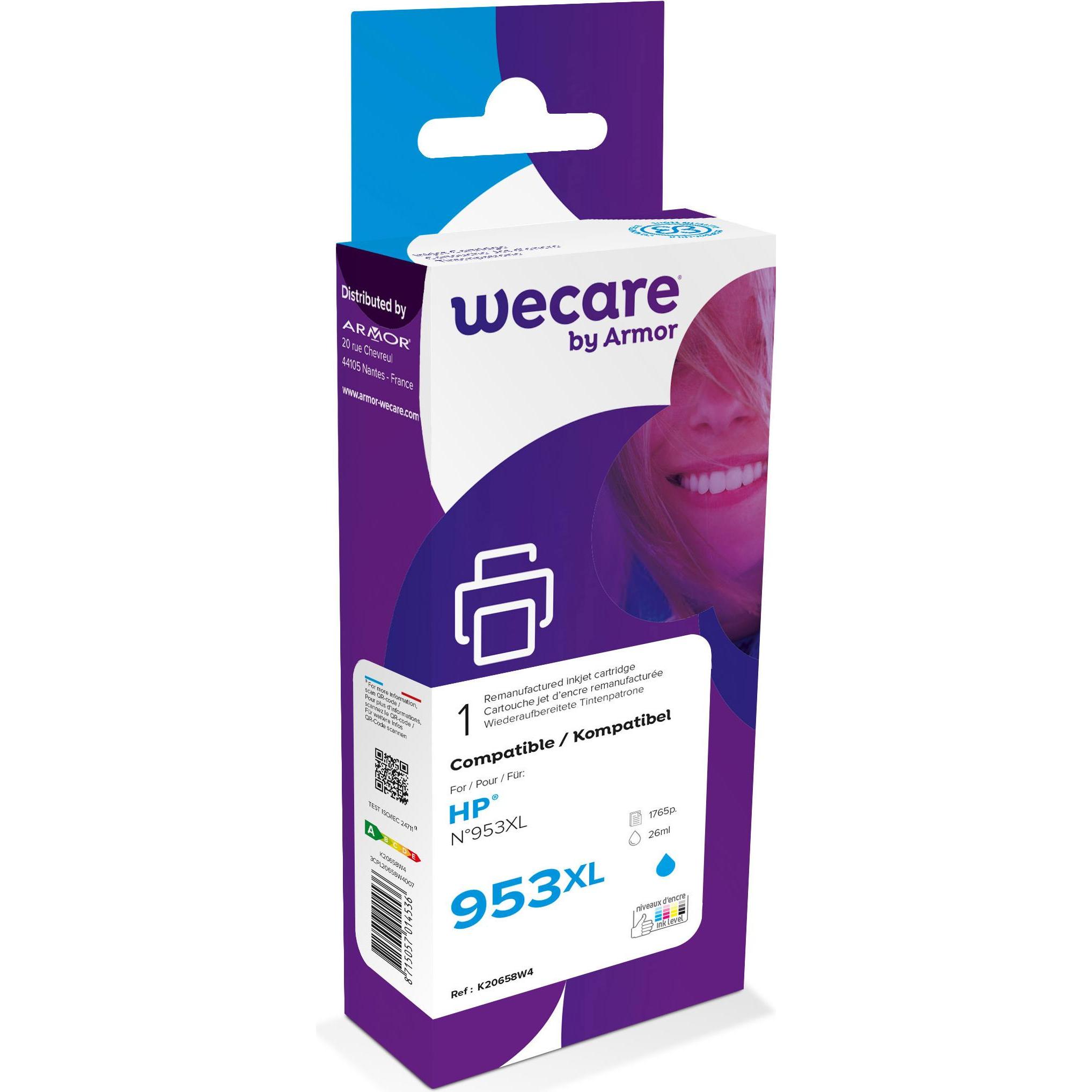 Wecare, Druckerpatrone, Tinte 953XL rebuilt cyan F6U16AE zu HP OJ Pro 8710 26ml (C)