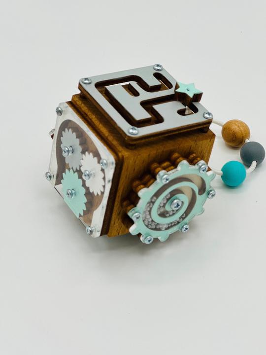 Produktbild Activity Board Busy Cube, Wooden Motor Skills Cube, Waldorf Sensory Toy, Activity Cube