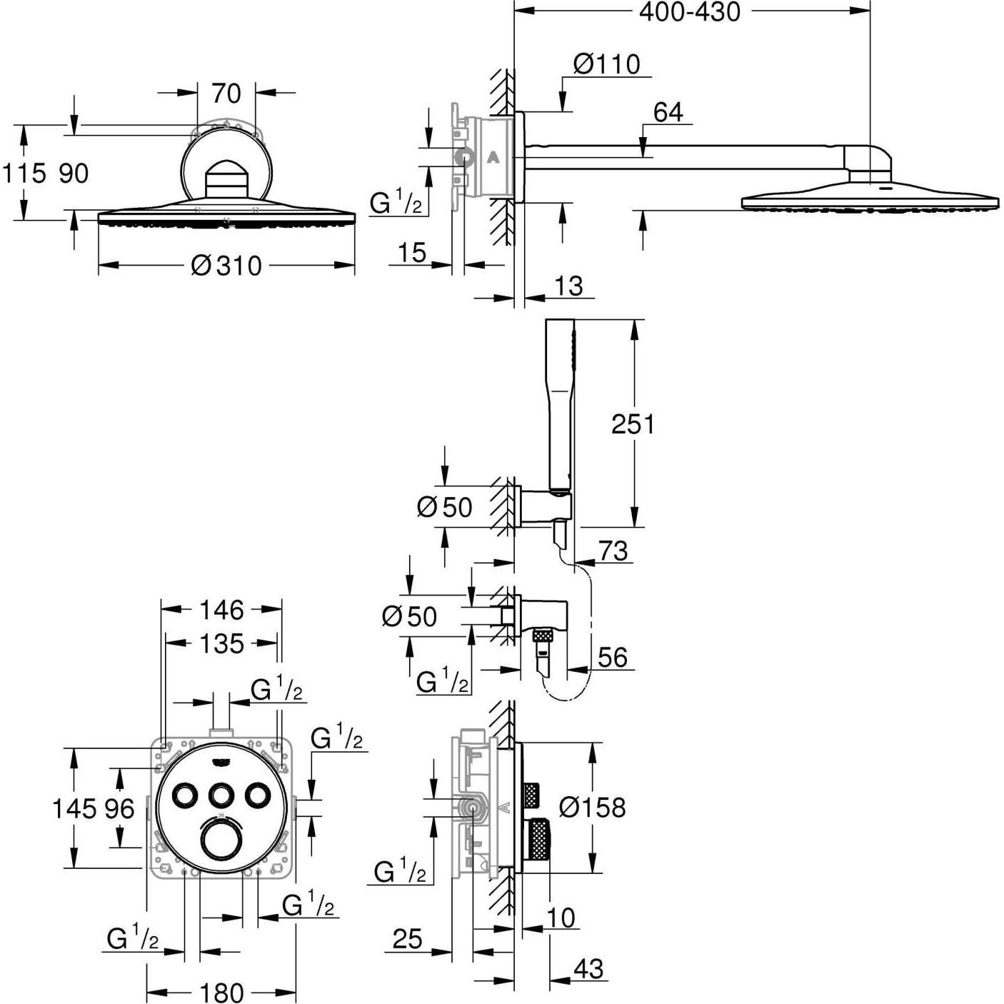 Thumbnail - Grohe, Duschsystem, Grohtherm SmartControl Duschsystem UP mit Rainshower SmartActive 310