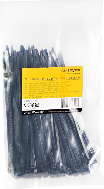 Image du produit StarTech 15cm(6") Cable Ties, 3mm(1/8") wide, 39mm(1-3/8") Bundle Diameter, 18kg(40lb) Te (150 mm, 100 pcs)