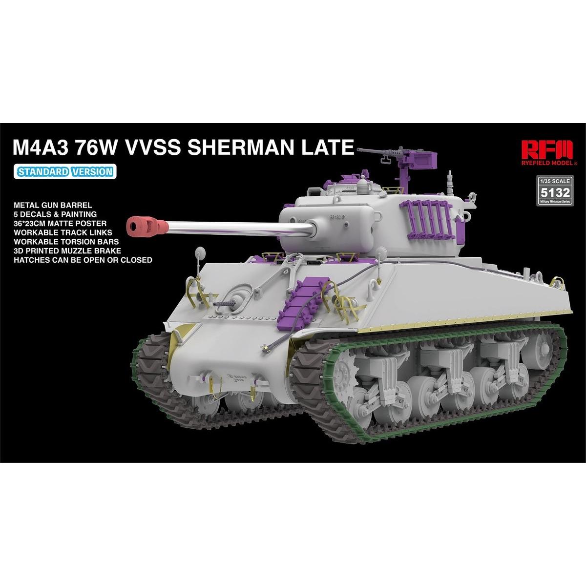 Rye Field Model 1:35 5132 M4A3 76W VVSS Sherman laat - Standaard versie Plastic (RFM5132)