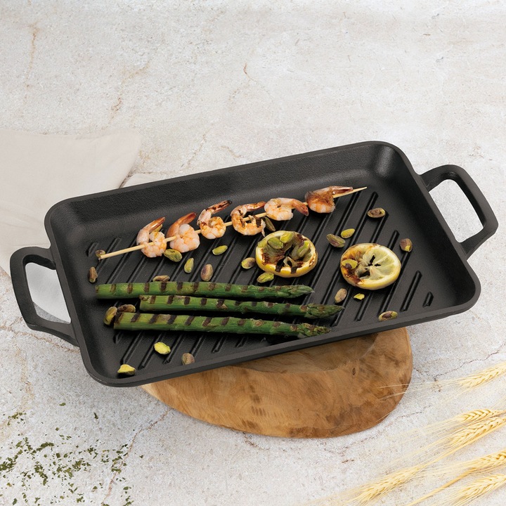 Produktbild BerlingerHaus Grillplatte aus Gusseisen mit Griffen, rechteckig, 33 x 22 cm