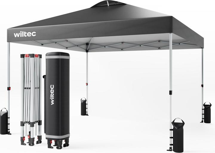 Produktbild Wiltec Pop up Pavillon 3x3m grau Räder Gartenpavillon Faltpavillon Camping Party (300 cm, 300 cm)