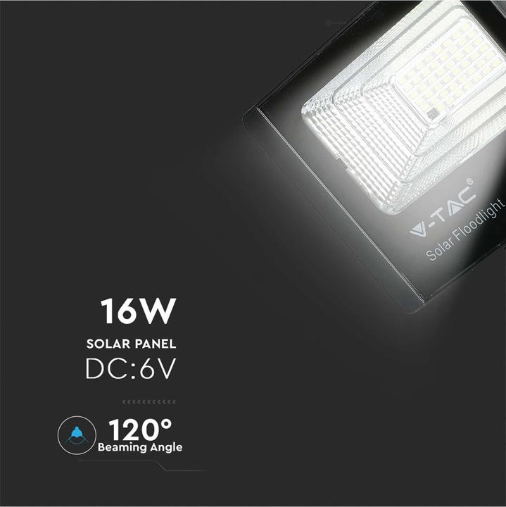 Produktbild V-TAC VT-94008 - LED-Flutlicht mit Solarpanel 16 W 6000 K (16 W, 2.80 kg)
