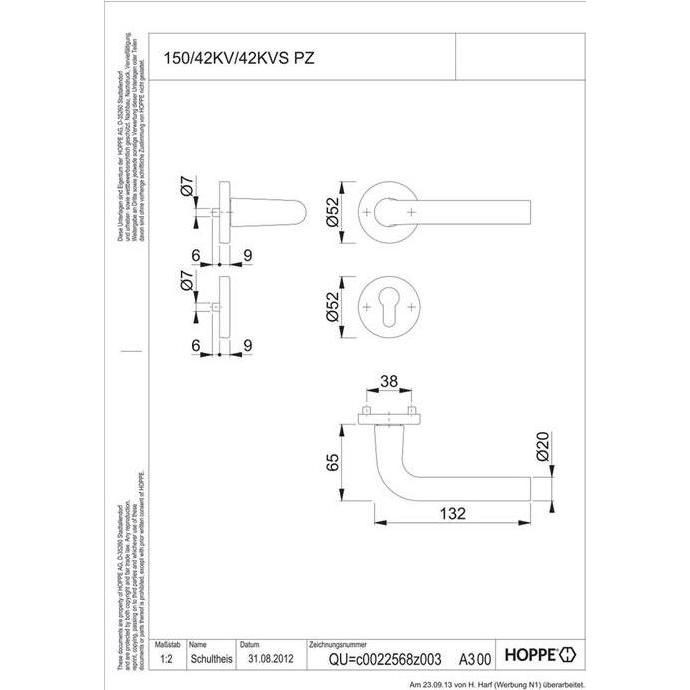 Thumbnail - Hoppe, Türgriff + Fenstergriff, Rosettengarnitur Bonn 150/42KV/42KVS Vierkantmass 8mm PZ F1 Alu silberf. Türdicke 37-42m...