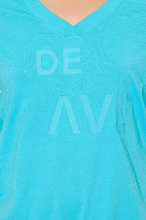 Produktbild Ulla Popken T-Shirt, Schriftdruck, Saumband, V-Ausschnitt, Halbarm (56)