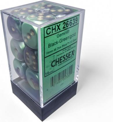 Actual product image Chessex Würfel-Set Gemini - Wirbel Schwarz-Grün / Gold