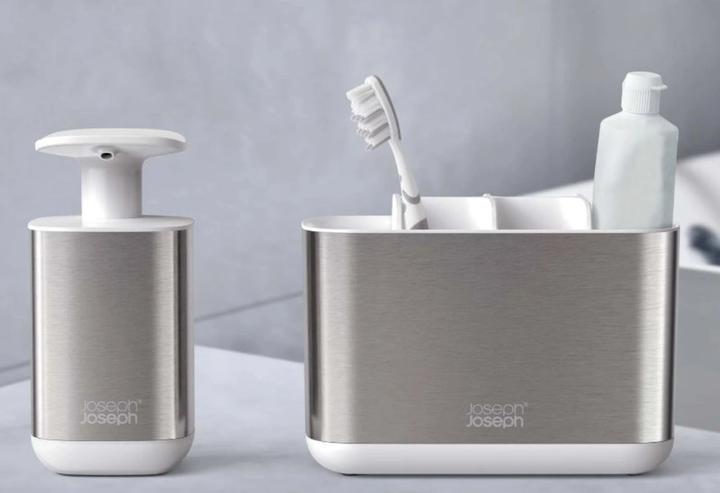 Immagine prodotto Joseph Joseph 70551 Bathroom Beauties Set per lavabo da 2 pezzi con portaspazzolino e pompa per sapone, acciaio