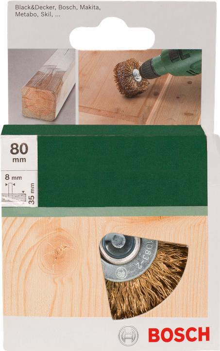 Produktbild Bosch Zubehör Holzstrukturbürste für Bohrmaschinen – Gewellter Draht, vermessingt, 80 mm