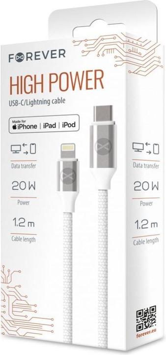 Produktbild Forever Core Forever MFI Kabel USB-C - Lightning 1,2 m 3A 20W WHP12321 weiss (1.20 m, 20 W)