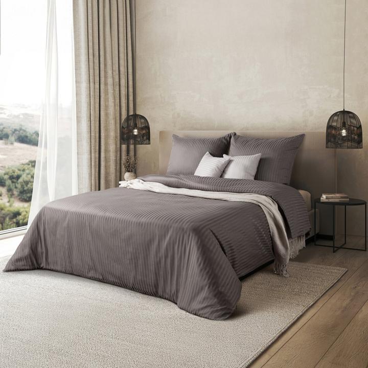 Produktbild Eurofirany Bettwäsche 160x200 cm, Baumwollsatin, stahlfarben, mit feinen Streifen VERA (Bettwäsche Set, 160 x 200 cm)